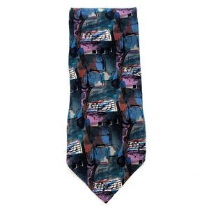 J Garcia Tie Vintage Music Notes Purple Red Blue Black Abstract Design